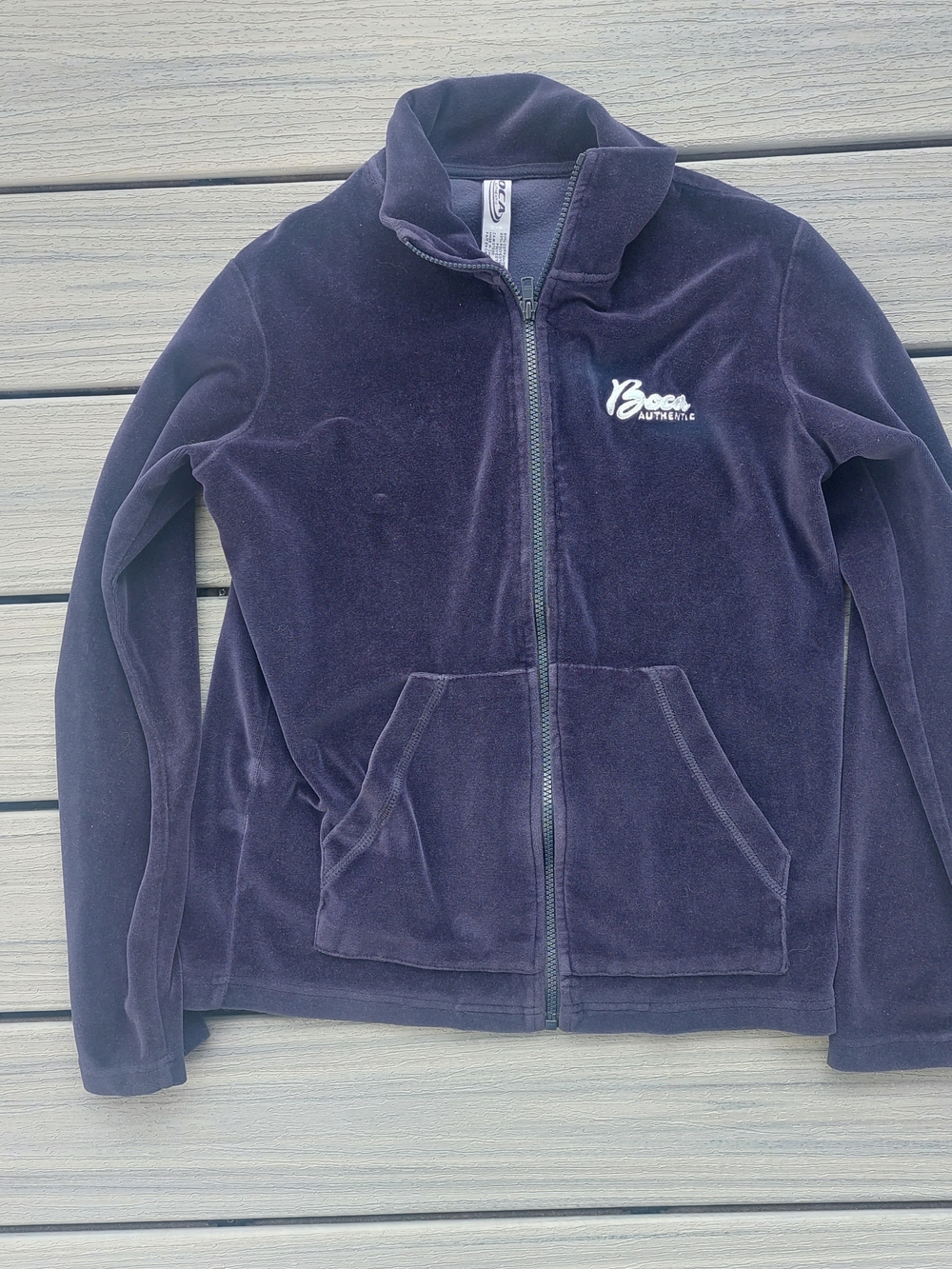 Women Y2k Boca Streetwear Size S Velvet Zip-Up Jacket - Navy